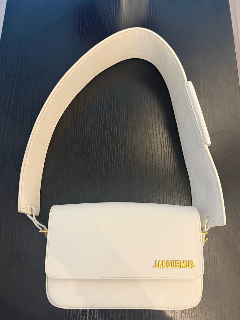 Jacquemus Cream Leather Shoulder Bag with Gold Logo